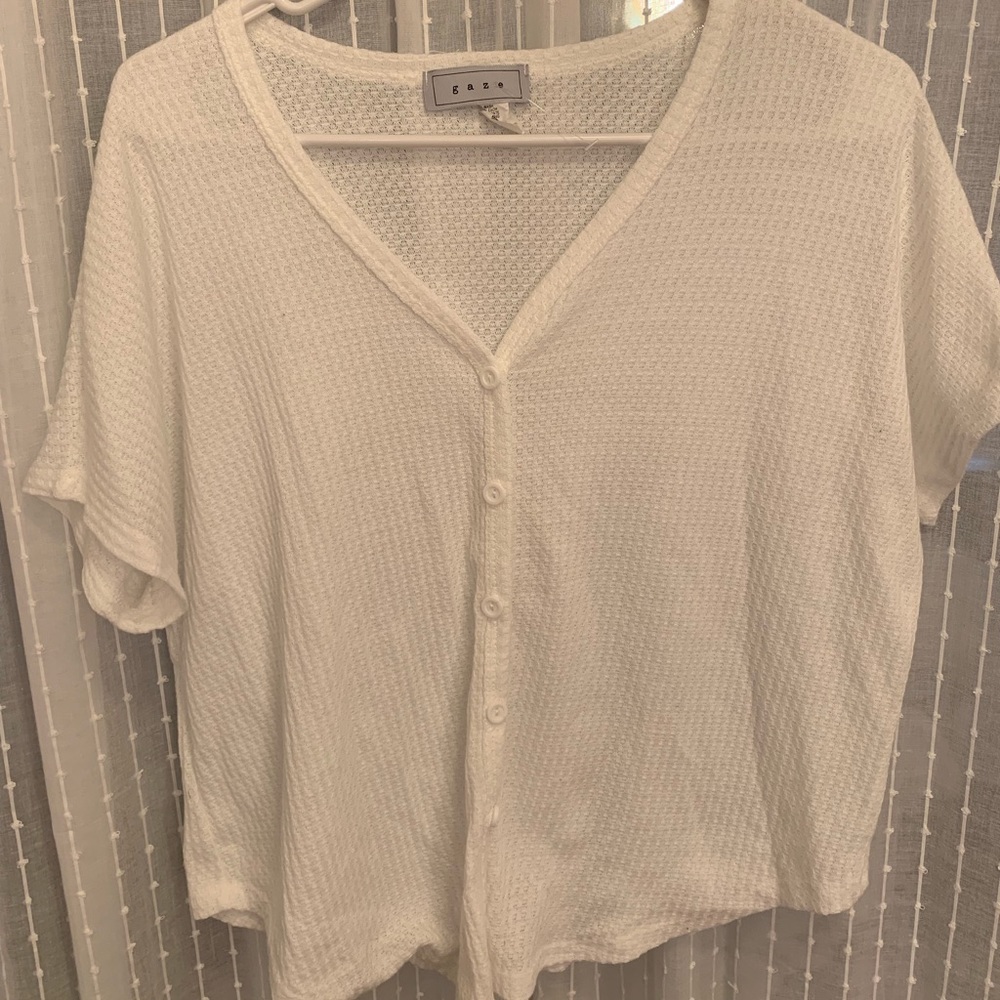 Waffle knit button down shirt